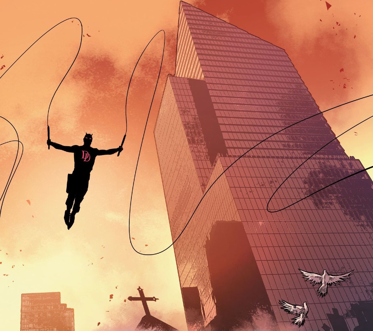 The sun is going down. The moon is out. The sky is turning orange, it's almost night time.

New York City feels beautiful in the sunset. It feels amazing!