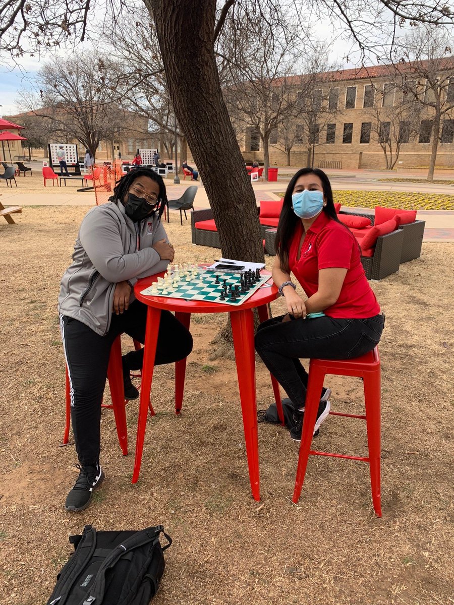 TTU_Chess's tweet photo. TTU has opened a new outdoor space for the students to enjoy. The space includes a giant chess set and a few outdoor games. A few members of the TTU Chess Team took advantage of the opportunity to play chess outside this afternoon. https://t.co/XebnSX0zDr