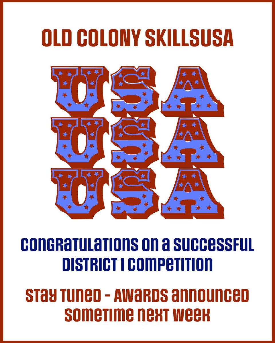From your advisors - we want to thank our district competitors for their readiness and dedication to preparing for the District I Conference today held at OC. Keep your eyes peeled for the competition results coming out late next week! 🇺🇸 <a href="/OldColonyRVTHS/">Old Colony RVTHS</a> <a href="/maskillsusa/">SkillsUSA Massachusetts</a> #skillsusama