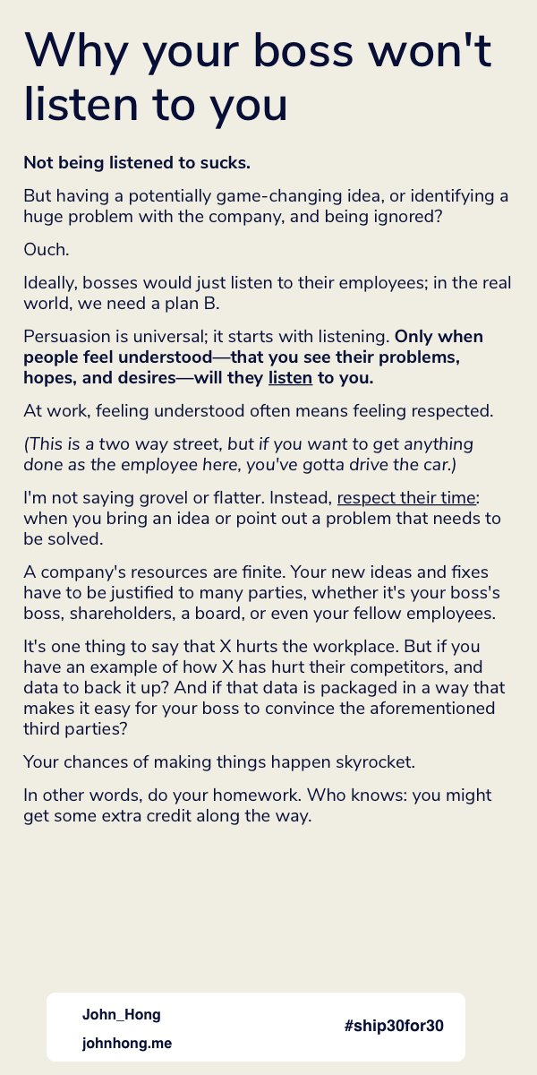 Stray thoughts on bosses that seem to ignore every idea you bring up

#ship30for30