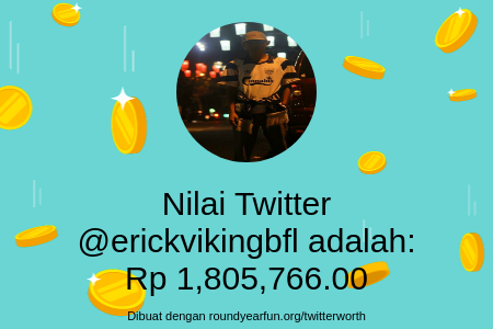 erickvikingbfl's tweet photo. Nilai Twitter Saya adalah: Rp 1,805,766.00

Temukan milikmu dengan https://t.co/NOh2HcL7Zb

⠀ https://t.co/XJBmPzUbrn