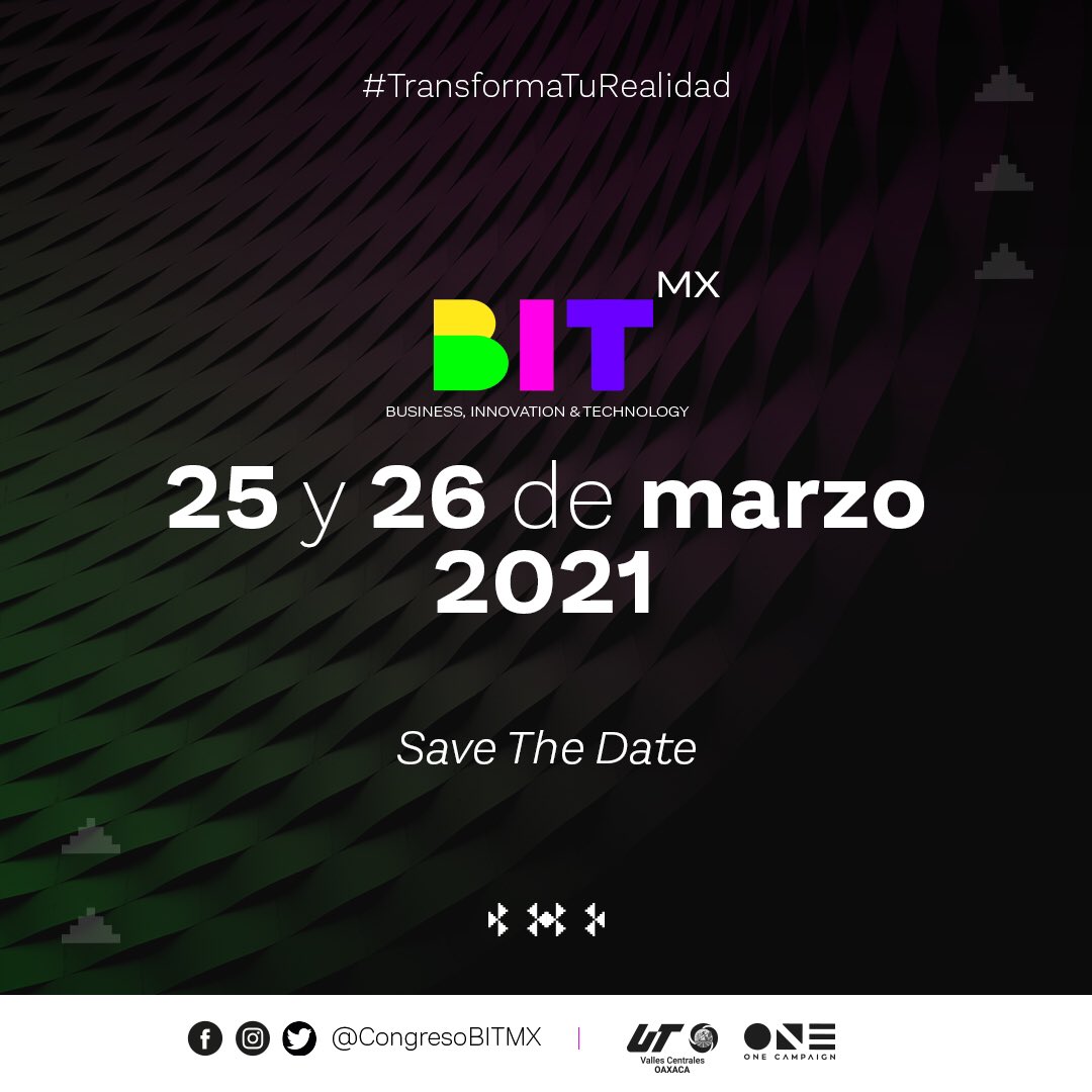 CongresoBITMX's tweet photo. El Congreso BIT MX se llevará a cabo el próximo 25 y 26 de marzo. 🚀

Dos días para aprender de nuevos negocios, innovación y tecnología. 🌎

P R E P Á R A T E 
.
.
.
#CongresoBITMX #TransformaTuRealidad #innovation #MKT #technology #women https://t.co/oUyDJ0XkOE
