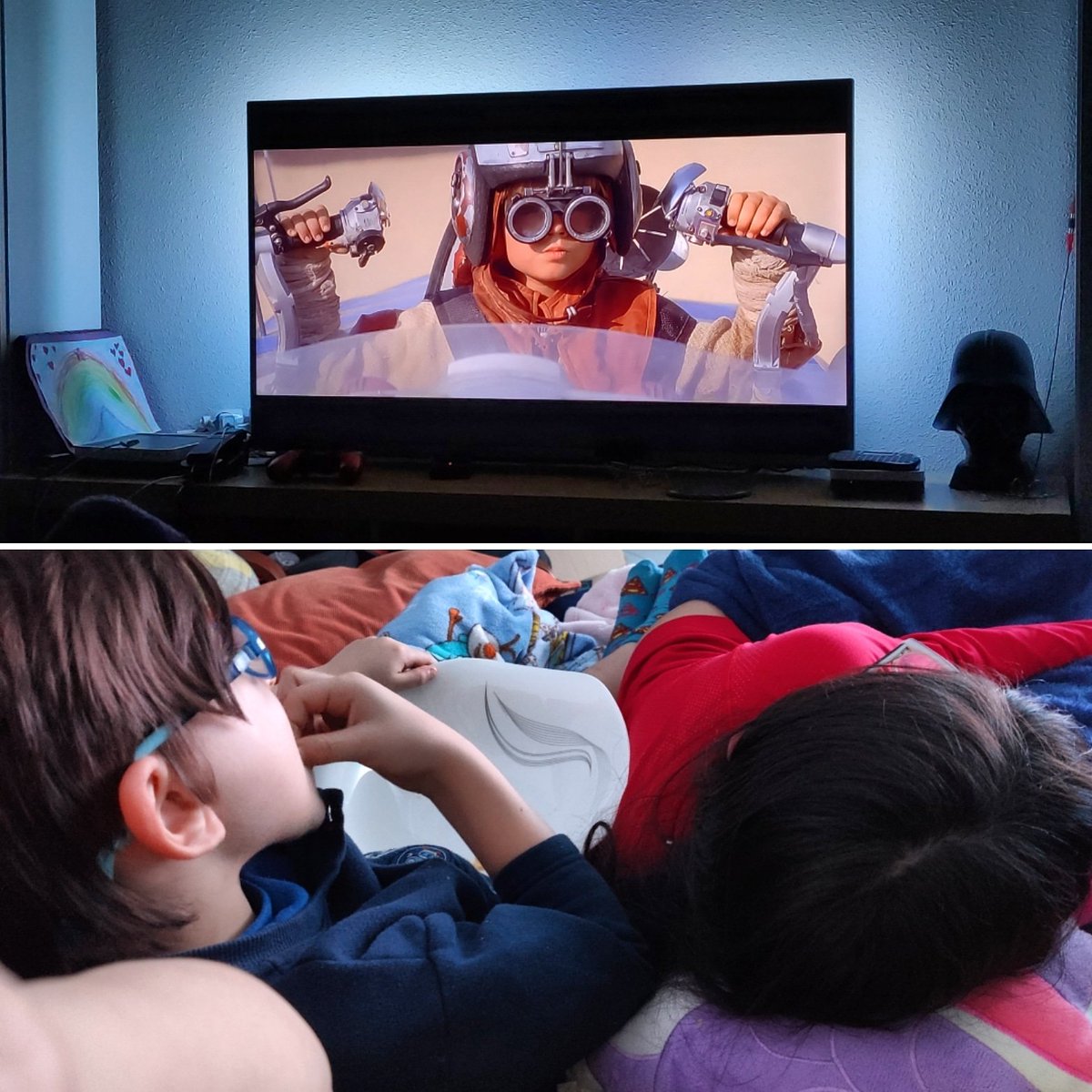 Lara_Alternativ's tweet image. Noche de pelis. Empezando desde el principio la saga Star Wars, con los enanos 👨‍👩‍👧‍👦😍 #Frikis #StarWars #Recuerdos #SofáYManta