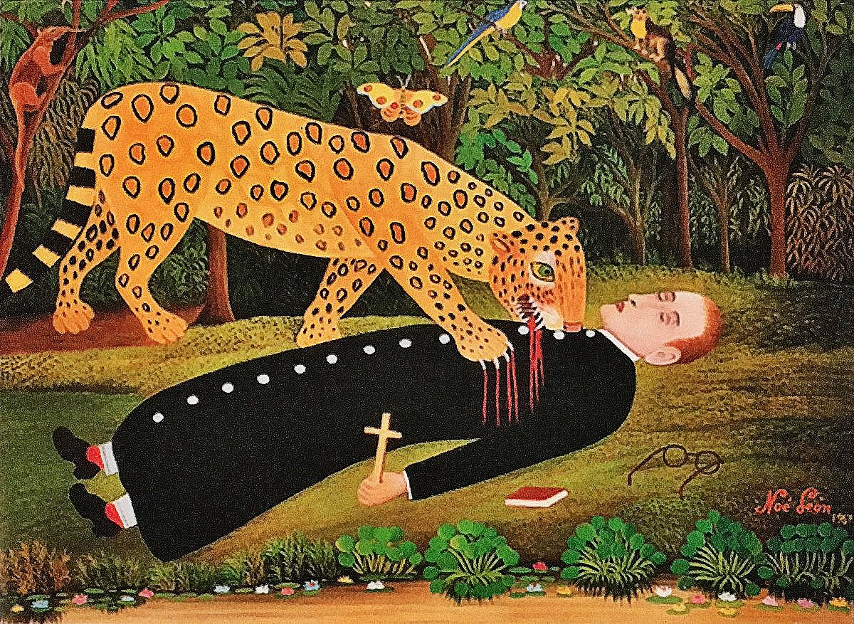 nyeusi_waasi's tweet image. Missionary being eaten by jaguar (by Noé León, 1907).