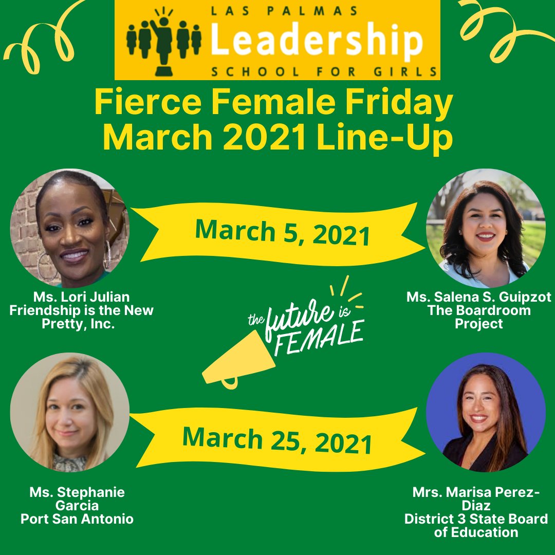 We are so excited to announce our March Line-Up for Fierce Female Friday!  Our girls will have the opportunity to meet fierce females in our community as they share their stories! #HERstory #lpls4girls
#LPEPawsUp <a href="/PortSanAntonio/">Port San Antonio</a> @boardrmproject <a href="/Marisa4PubEd/">Marisa B. Perez</a>
