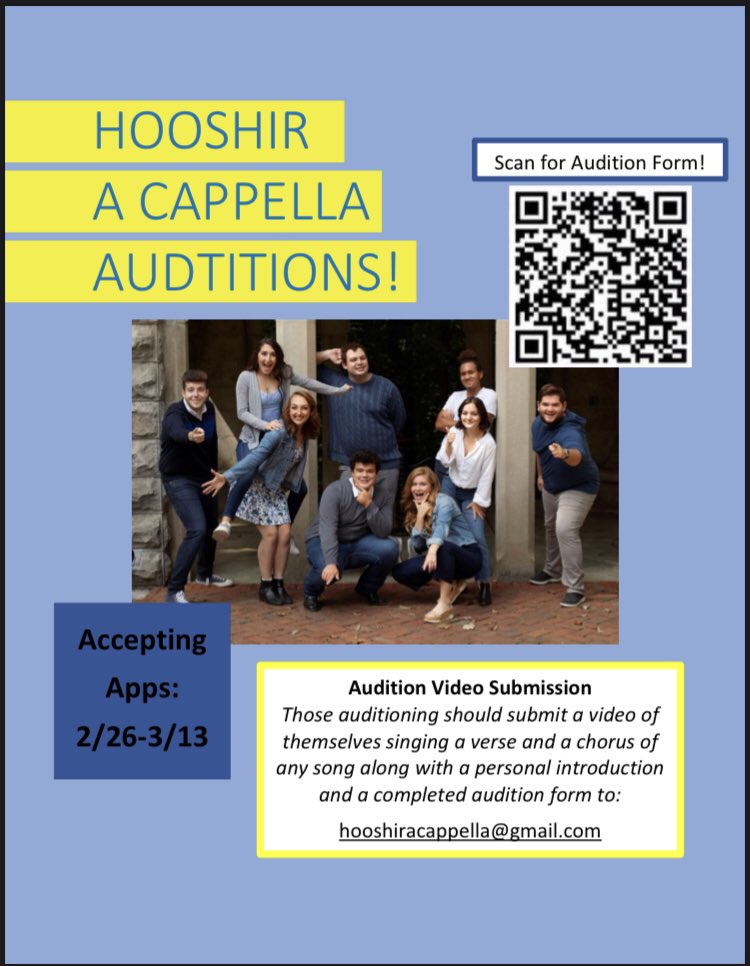 Spring auditions are officially open! We are looking for all voice parts and a beatboxer! Follow the directions on the flier and email us with any additional questions!