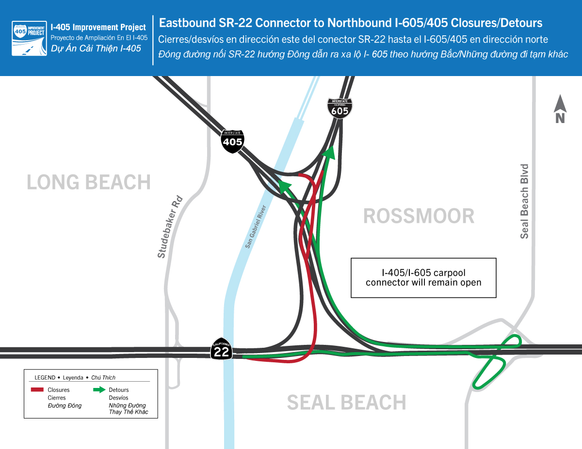 CONSTRUCTION ALERT: the Eastbound SR-22 connector to Northbound I-605/I-405 will be closed from 10:00 p.m. Fri. March 5 until 5:00 a.m. Mon. March 8.
goOCTA CHP_OC 405improvement
#ConstructionAlert #Closure #405Improvement