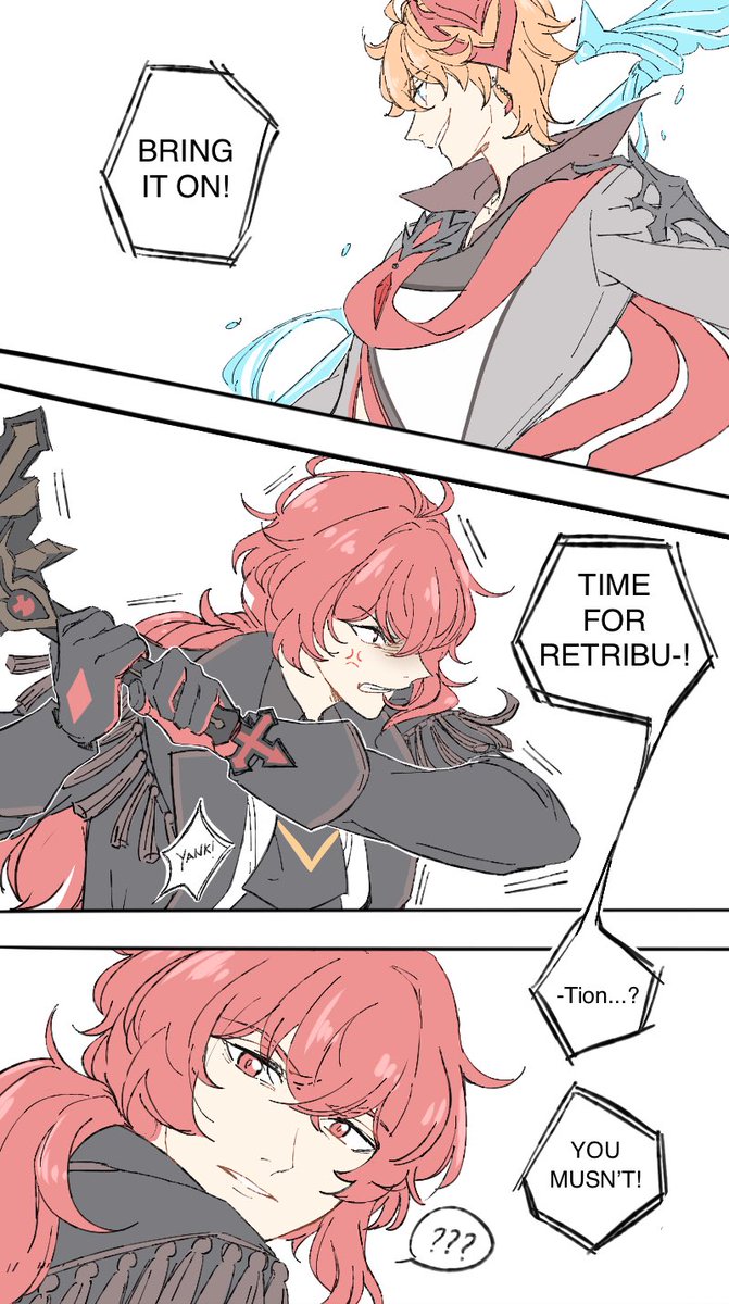 ubekeki's tweet photo. Kaeya, the big brothers and a grandpa. Part 2 
In which the two redheads are actually terrible at handling a confused child.
#GenshinImpact https://t.co/cyffFujgBo