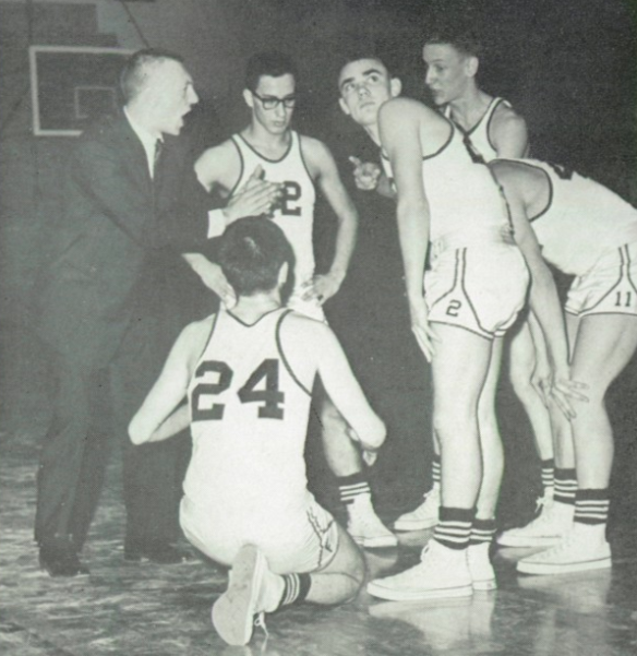 SuitUpVarsity's tweet photo. Coach Al Bahe exhorts his 1959 Fremont Tigers. Two years later Bahe would lead Fremont to the Class A title with state tourney wins over Omaha Tech, Gering, and Creighton Prep. https://t.co/K3KPjNjtuM