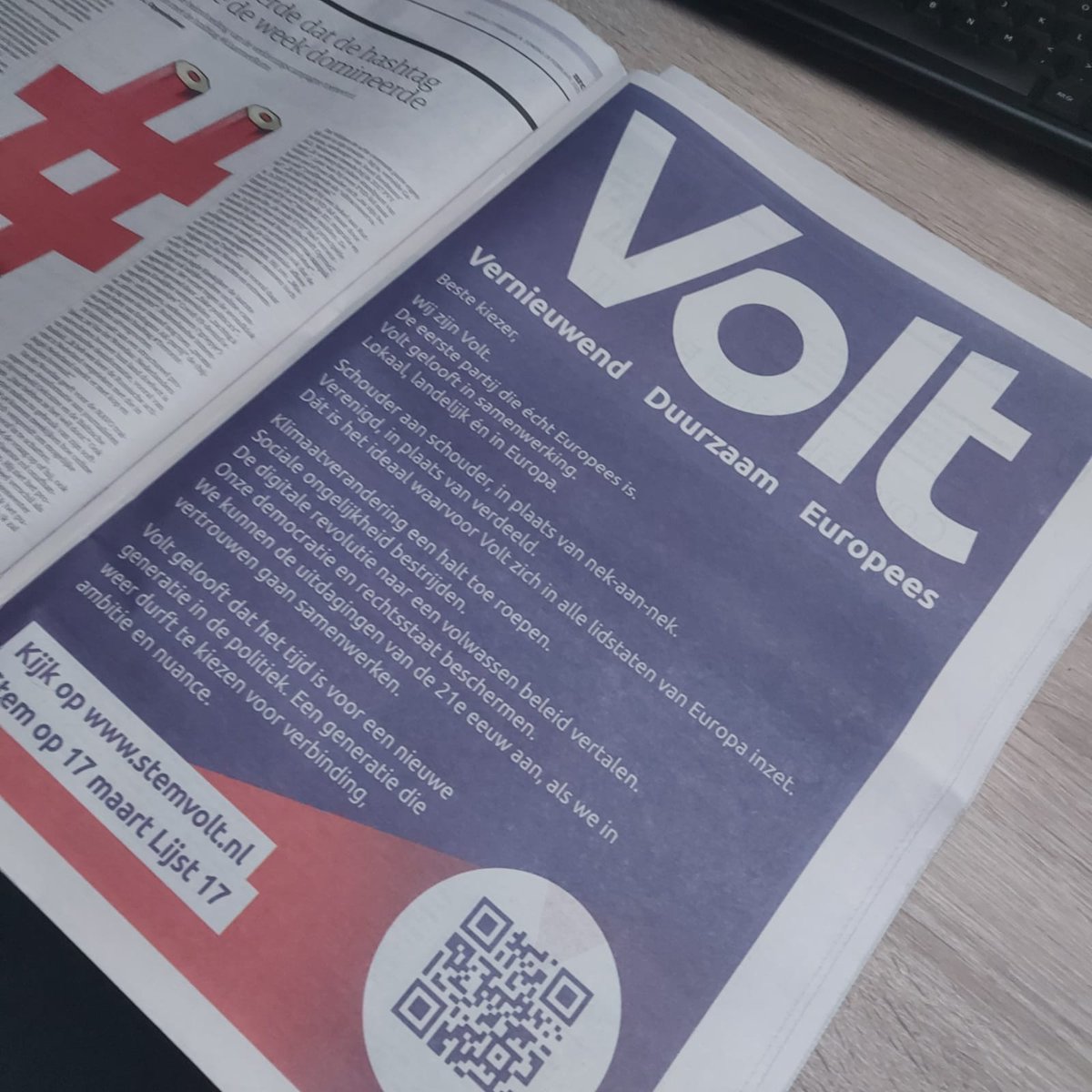 ‘Schouder aan schouder, in plaats van nek-aan-nek. Verenigd, in plaats van verdeeld.’ 

Volt kiest voor samenwerking. Lokaal, landelijk én in Europa. 

#ikstemvolt