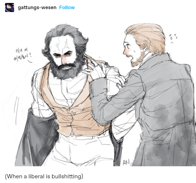 "marx/engels yaoi???" you ask. yes. look at it. it's epic. in this house we stan tumblr user gattungs-wessen 