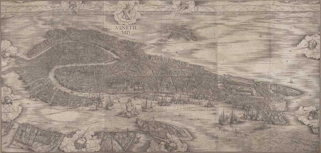 The to go to image of Venice is the 1500 bird's eye map, created as a woodcut print by Jacopo de’ Barbari in Nuremburg, on the largest sheets of paper in Europe at its time. Best studied close up.