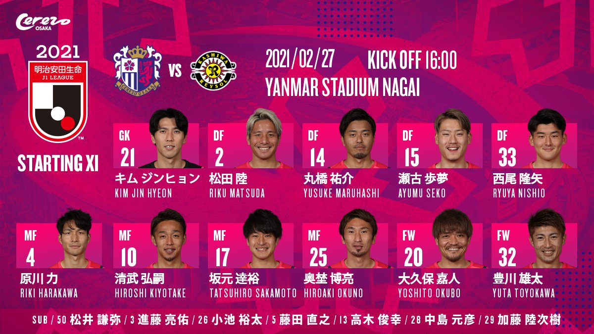 セレッソ大阪オフィシャル Twitter ನಲ ಲ 2 27 土 16 00 Kick Off Cerezo Osaka Kashiwa Reysol Starting Lineup キックオフ迫る いよいよ21シーズン開幕 チケットは完売御礼 Daznでも セレッソを応援しよう Daznはこちら T Co