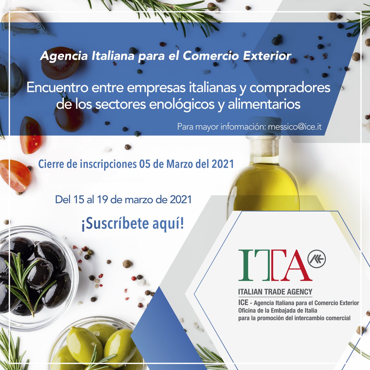 elconocedormx's tweet photo. La Agencia de Comercio Italiana (ITA) ha organizado un encuentro virtual entre empresas italianas y compradores de los sectores enológicos y alimentarios. Puedes inscribirte aquí: https://t.co/sUVsR5GeZp
Y toda la información la encuentras aquí: https://t.co/JDqpuzfDEs https://t.co/oIy7hz9W9l