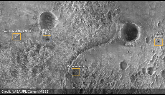 apod's tweet photo. Perseverance Landing Site from Mars Reconnaissance Orbiter: https://t.co/0JgGInQxoI by NASA/JPL-Caltech/MSSS https://t.co/kDyOU0W2aP