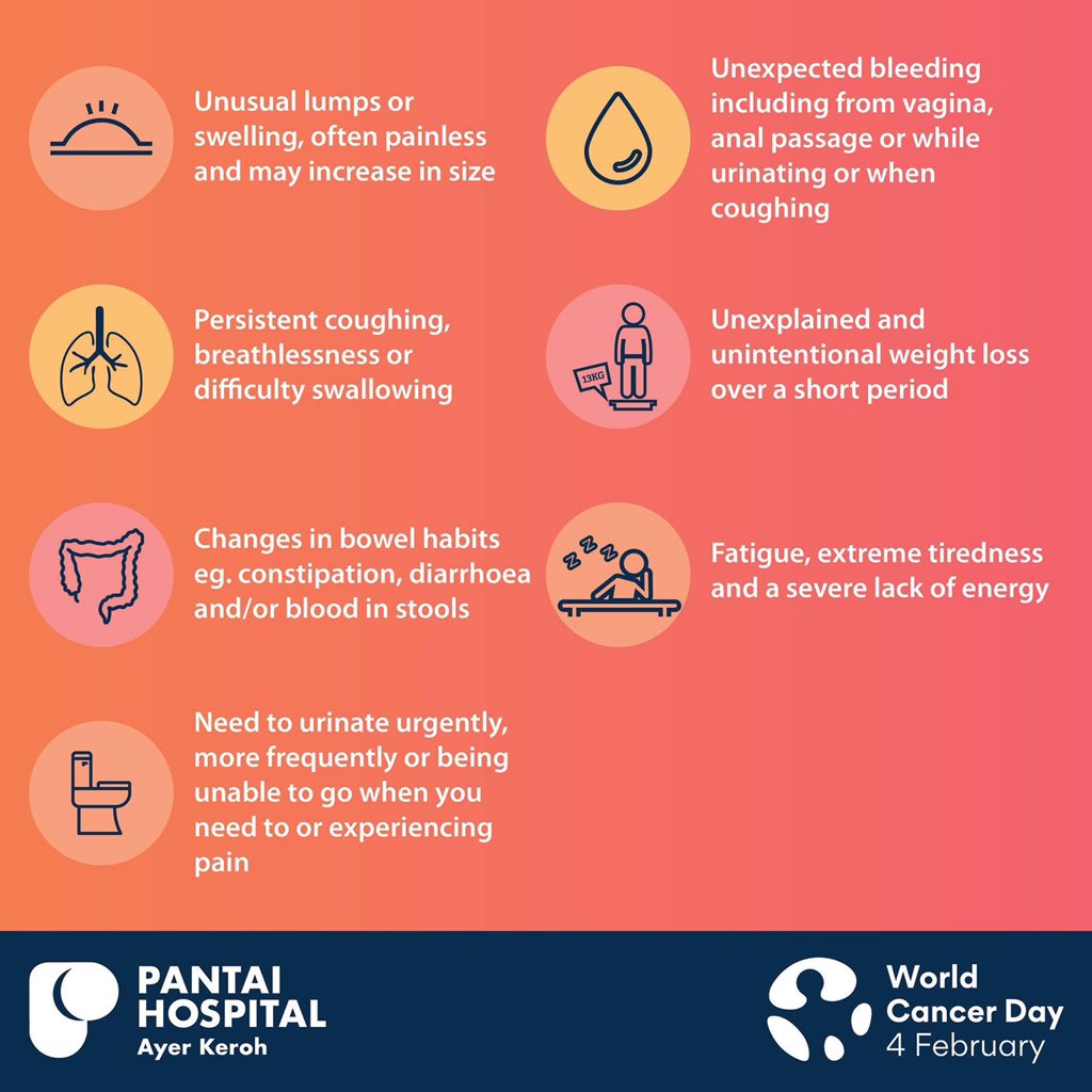 PantaiHospMK's tweet photo. Detect cancer early! It is one of the ways we can help save lives. There are so many different types of cancers with varying symptoms. However, there are key signs and symptoms to out out for. #BeatCancerEarly #CancerPreventionMonth https://t.co/q8ed8Ula7Q