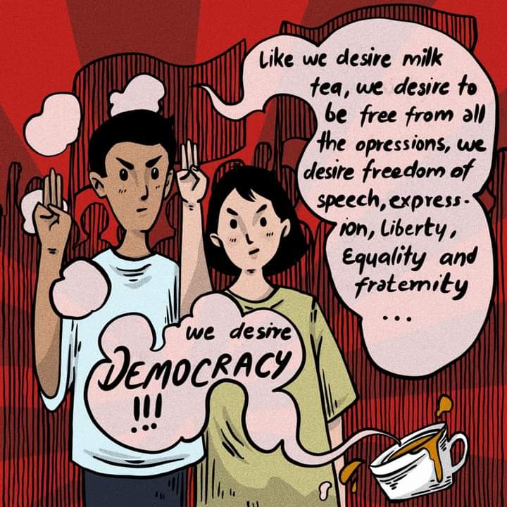 yadanarmaymoe's tweet photo. It’s time to wake up tea buddies.

#TeaRevolution 
#india #thailand #hongkong #myanmar #taiwan #indonesia #Philippines #malaysia

#milkteaalliance
#asiaspringrevolution 
#againstdictactorship https://t.co/5kJeIHqQ7b