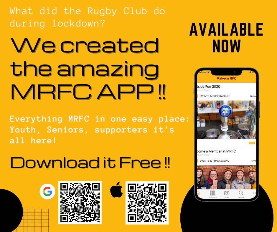 MalvernRugby's tweet photo. 🎉The Malvern RFC App is here 🎉

A new era for communication at Malvern RFC📱

Apple: https://t.co/jGMkFpYn3R

Google: https://t.co/DpfMPIBHCf

or search in your App store for Malvern RFC

#Onevern🏉🦌 https://t.co/GeA4NvZQgd