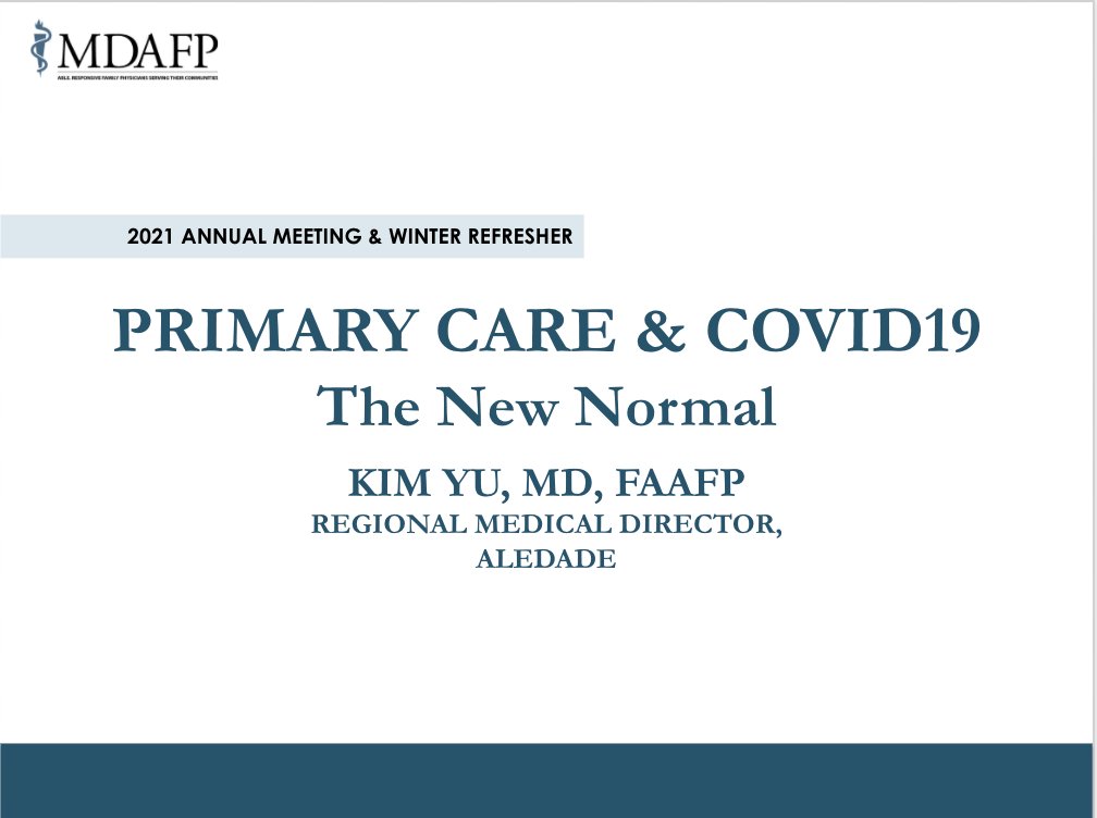 KimYuMD's tweet photo. Good Morning #AMWR2021 @MarylandAFP! Looking forward to speaking today on #COVID19 and #PrimaryCare - the New Normal with Fran Griffin! #FMrevolution #inspirecreatelead @AledadeACO #ForPrimaryCare #WithPrimaryCare https://t.co/8XyfIFzsjz