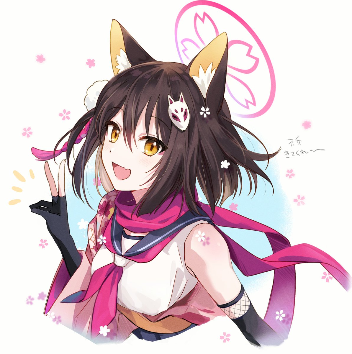 izuna (blue archive) 1girl animal ears solo fox ears gloves halo scarf  illustration images