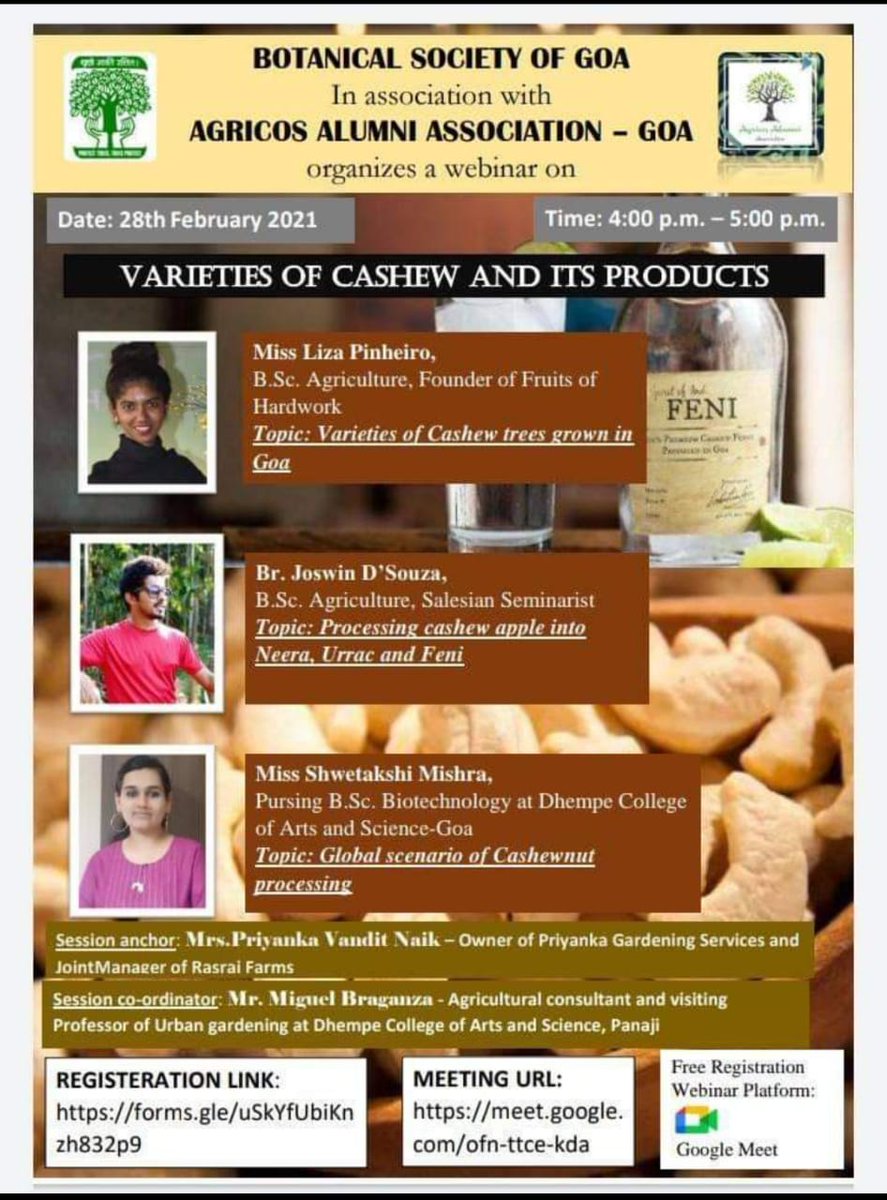 Please do join us in the #GoaBotanicalSociety's webinar on Cashews on the occasion of National Science Day 2021 at pm <a href="/icarindia/">Indian Council of Agricultural Research.</a> <a href="/CGIAR/">CGIAR</a> <a href="/DhempeCollege/">Dhempe College</a>  <a href="/Ravimishra1970/">Ravi Mishra</a> <a href="/shubhrataravi/">Shubhrata Mishra</a>