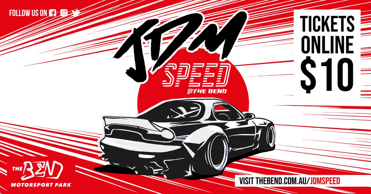 🎌The Bend proudly presents The JDM SPEED Festival! Celebrate the greatest JDM machines in SA with us Sunday, May 2nd Show & Shine, JDM Showcase, and Drift Demo; cruise the track, cut some laps, or even race your mates down the straight! 👉Learn more: thebend.com.au/jdmspeed