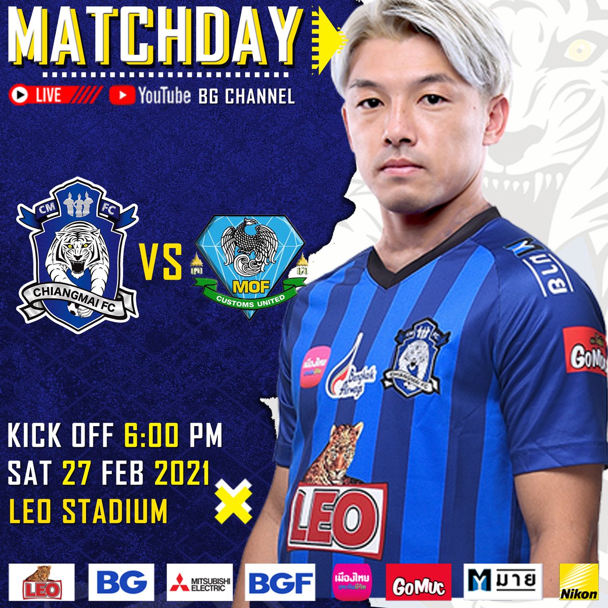 CMFC_official's tweet photo. ▶️ MATCH DAY
⚽️ CMFCvCTUTD
🎯 SAT 27 FEB 21
🕕 6:00 PM
🏟 Leo Stadium
🖥 LIVE: Link Facebook CMFC, YOUTUBE: BG CHANNEL
#คนเชียงใหม่หัวใจดวงเดียวCMFC💙
#CMFCRespectDistancing https://t.co/6zHDuKhvUc