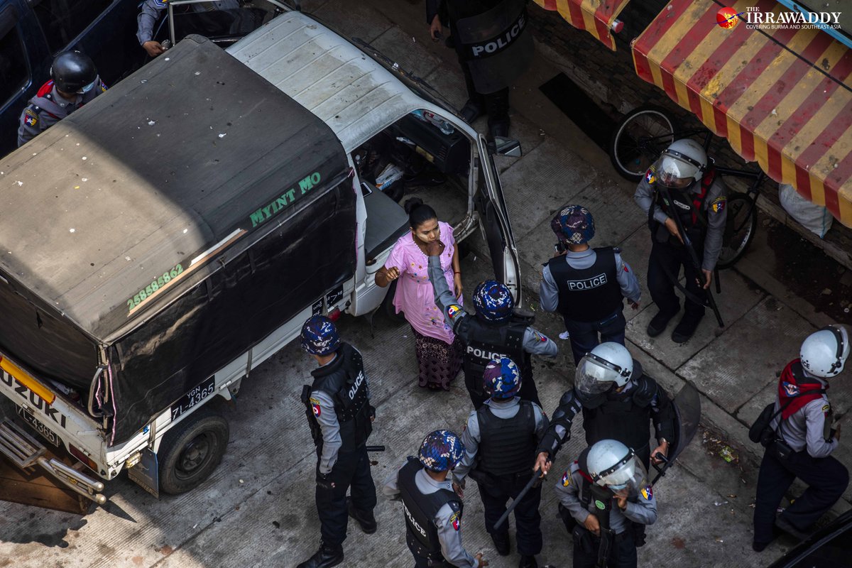 PHOTO OF THE DAY

Riot police in Myanmar intimidate a pregnant woman in Yangon’s Myaynigone during a crackdown on anti-military regime protesters on Saturday. (Photo: The Irrawaddy)
#WhatsHappeningInMyanmar