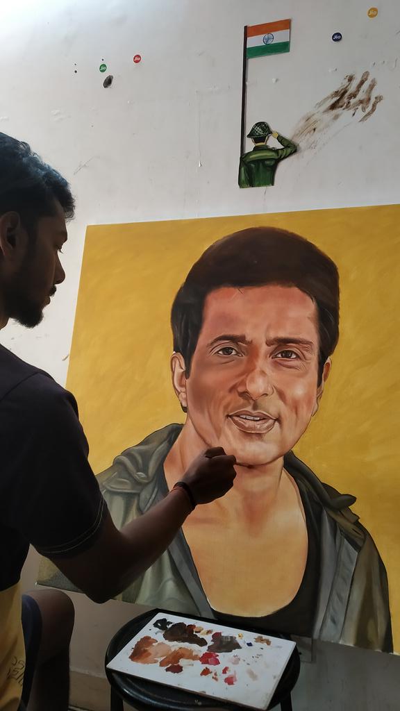 shauryashahi17's tweet photo. Work in progress.. 
Oil on canvas (36*36)"
Portrait of Messiah @SonuSood 
Give me opportunity to meet you @SonuSood sir After Completing this portrait. https://t.co/E6qj0N5oC0