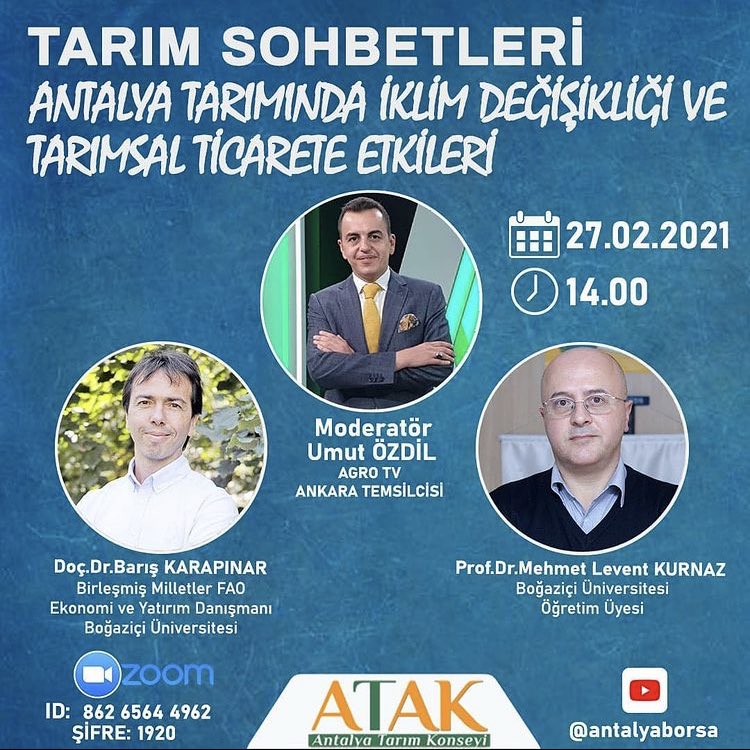 iklimBU's tweet photo. Bugün Doç. Dr. @barisbogazici ve Prof. Dr. @leventkurnaz “Antalya #tarım ında iklim değişikliği ve tarımsal ticaret etkileri” hakkında konuşacaklar

⏰ 14:00

📺 @antalyaborsa YouTube kanalı https://t.co/WBruwtzdLf