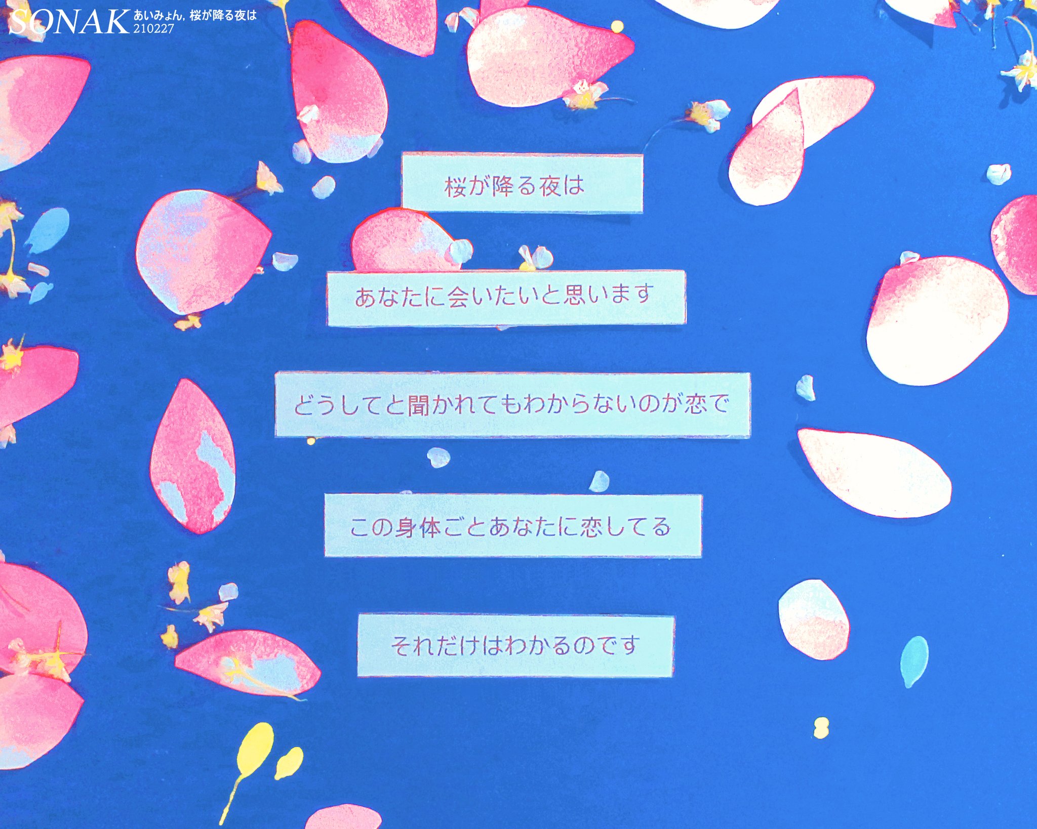 Sonak 桜が降る夜は あなたに会いたいと思います どうしてと聞かれても わからないのが恋で この身体ごとあなたに恋してる それだけはわかるのです 아이묭 あいみょん 벚꽃이 내리는 밤은 桜が降る夜は