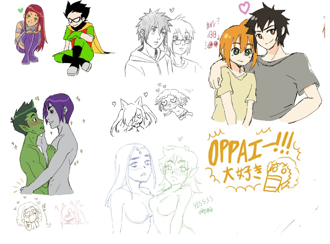 shock777's tweet photo. きゃあ!!今日はとても楽しかった!
@urucra と色々描きました!久しぶり電話した!本当にありがとうございました!^////^すぐにまたしよ!!XOXOXO #bbrae #raebb #beastboy #raven #teentitans #blocs #ocs #splatoon2 #osomatsusan https://t.co/2czQWVhdh1