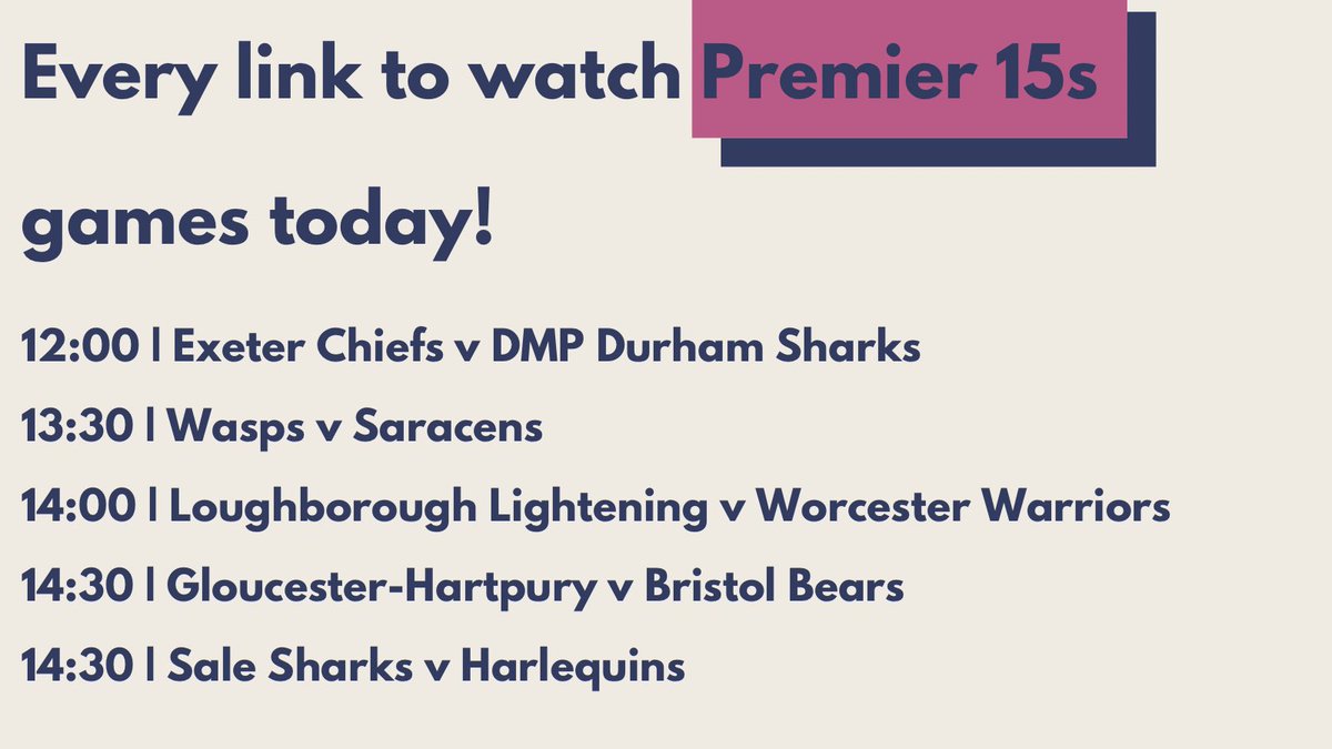 THREAD: Every live stream link to today’s @Premier15s action! Last week there were 47,511 streams of Premier 15s rugby. Can we beat that this week?