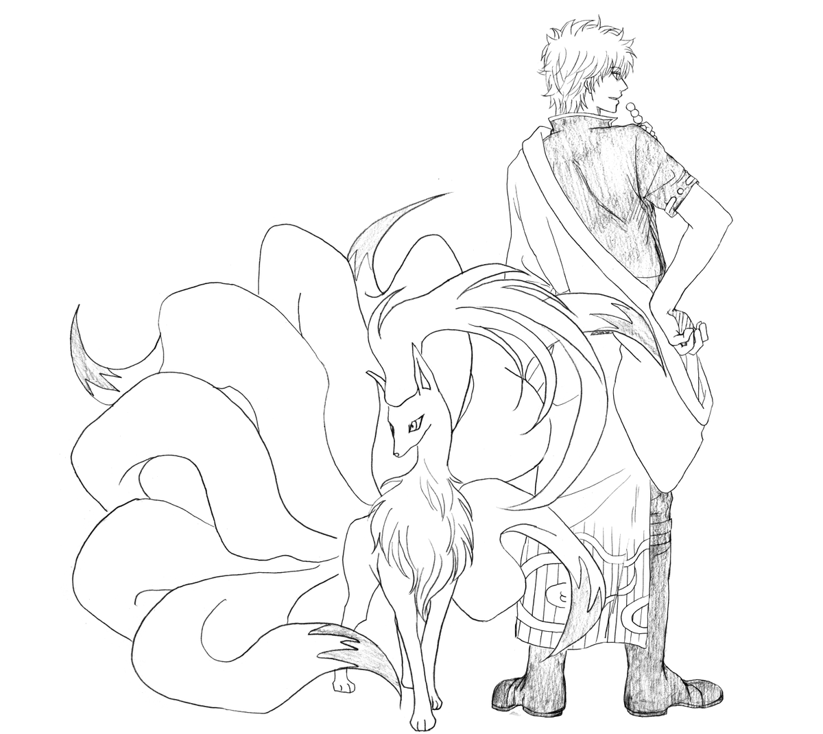 かずは 銀魂 で銀さん ポケモン でキュウコン 何気にキュウコンの尻尾描くの楽しいです そして何気にキュウコン描くの5回目 銀魂 ポケモン