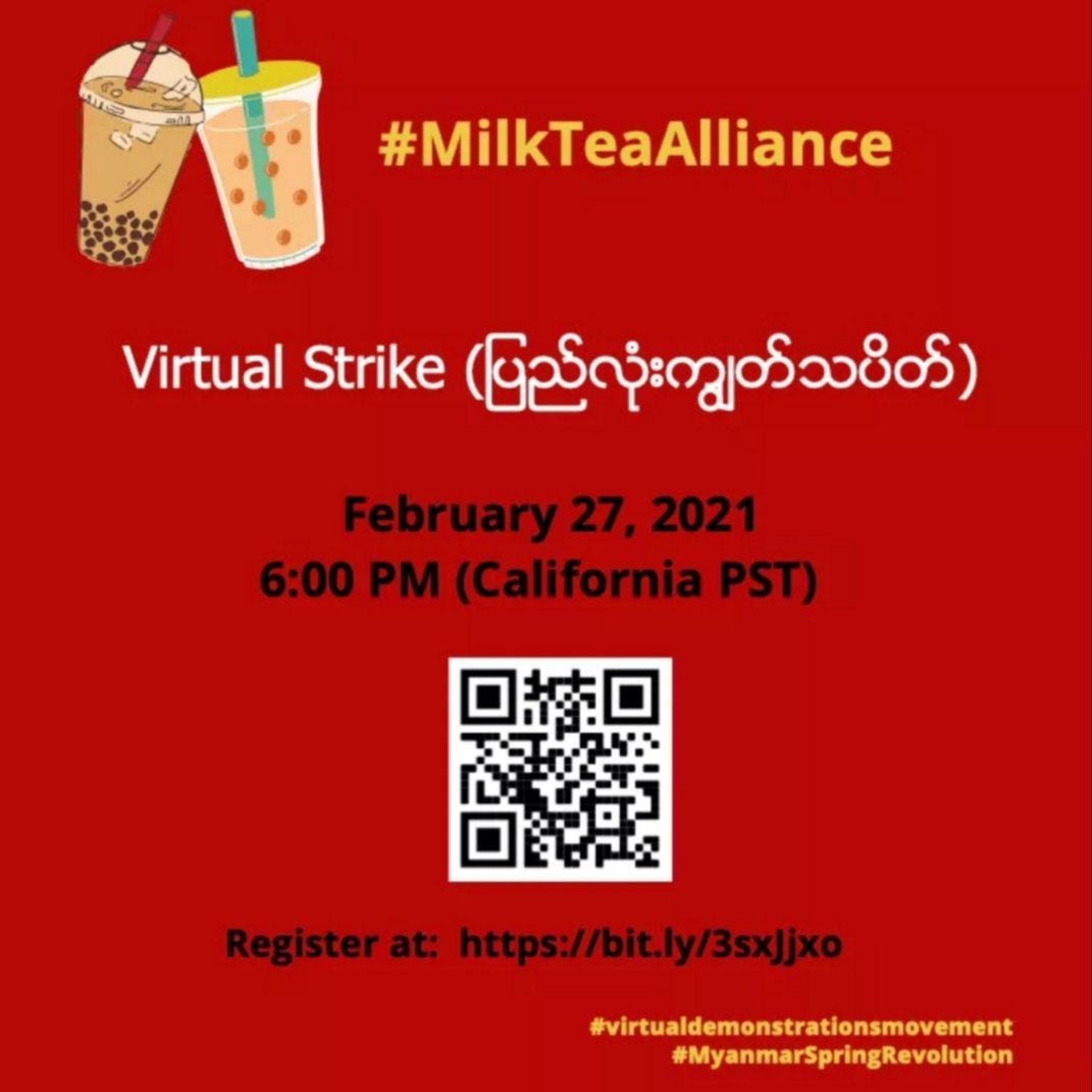 Global #virtualdeminstrationmovement happning at 6 pm Pacific Time on 27 Feb 2021 which will be the morning of 28 Feb in SEA. Everyone across the world can join, simply register. The link shows timings within the region 👇

facebook.com/virtualdemonst…