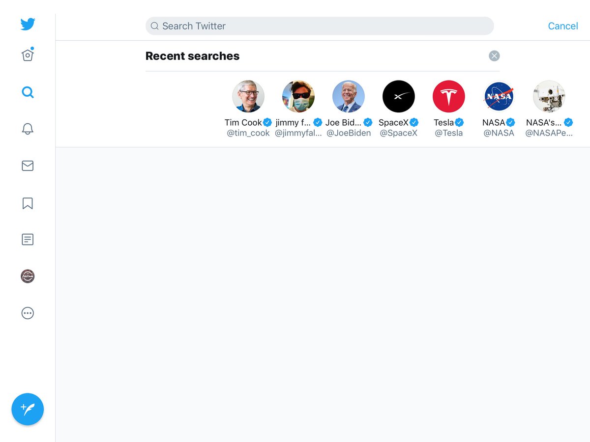 thefactum's tweet photo. @TwitterSupport hi, I have problems in the app for Ipad. 1) When you press the magnifying glass, the search bar does not always appear. 2) Recent searches are constantly disappearing, although I do not delete them. 3) The recent searches line moves to the right, not to the center https://t.co/SQKKI540eo