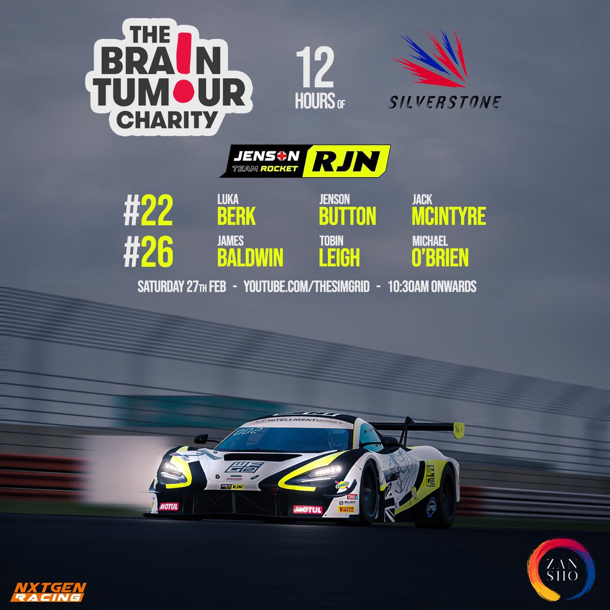 <a href="/NxtGenRacing/">Nxt Gen Racing</a> 12 hours of <a href="/SilverstoneUK/">Silverstone</a>!
First off, the <a href="/Rocket_Msport/">Rocket Motorsport</a> Esports cars, featuring:

#22 @RivaL52964672, <a href="/JensonButton/">Jenson Button</a>, <a href="/mcintyrejack/">Jack McIntyre</a>
#26 <a href="/JaaamesBaldwin/">James Baldwin</a>, <a href="/TobinLeigh55/">Tobin Leigh</a> <a href="/Michael_OB94/">Michael O'Brien</a>

<a href="/BrainTumourOrg/">The Brain Tumour Charity</a>, a great cause!

<a href="/Silver_Comps/">SilverstoneComps</a> <a href="/SimplyRace/">Simply Race</a>

Image by <a href="/mcintyrejack/">Jack McIntyre</a>