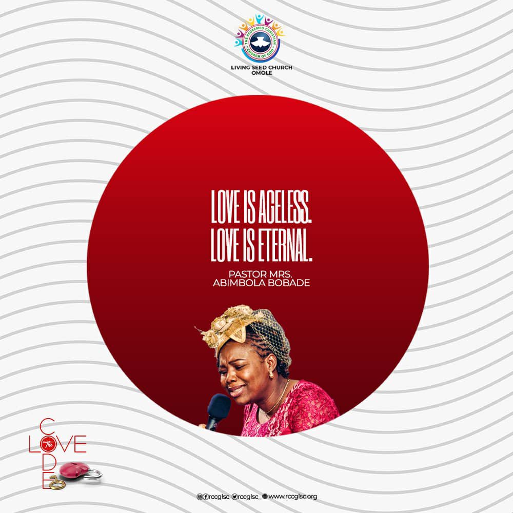 rccglsc_'s tweet photo. Love is ageless. Love is eternal.
- Pastor Mrs. Abimbola Bobade
#TheLoveCode #saturdaymotivation #rccglsc #teamard https://t.co/E0qiOIyFir