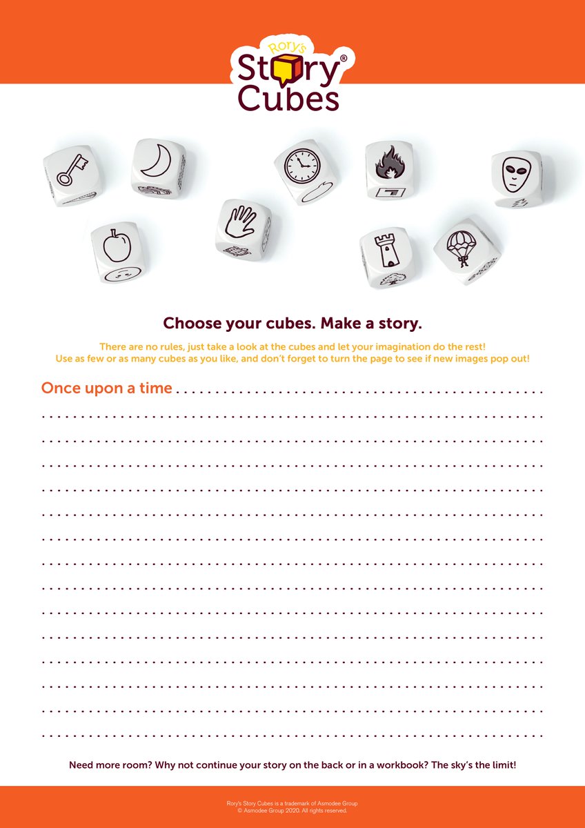 #AsmodeeActivities Trying to occupy your children for a short while this weekend? We've got a Rory's Story Cubes writing activity sheet to help! 📖🖋️

You can download and print it here 👉 bit.ly/3dr04GC