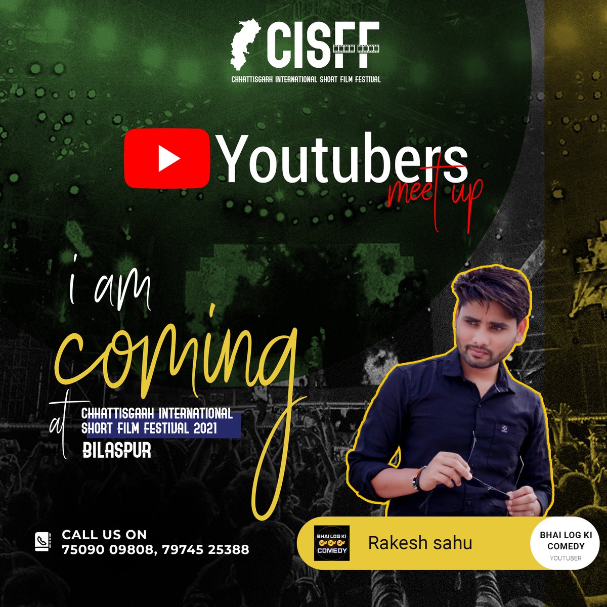 cginternationa2's tweet photo. Hello Bilaspur!! I am coming there. Be ready to rock! at Chhattisgarh International Short Film Festival (CISFF-21) presents #youtubersMeetup at Bilaspur, Chhattisgarh on 20th March 

@cginternationa2
 #cginternationalfilmfest #shortfilmfest #youtubermeetup https://t.co/FUxQzIDWMa