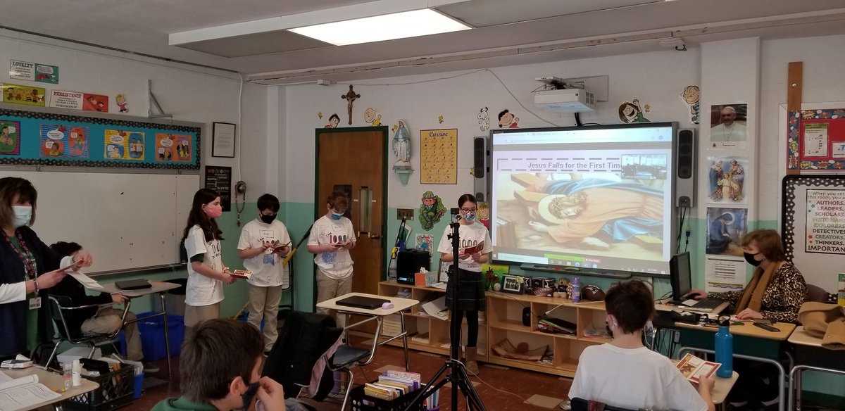 stpatsstoneham's tweet photo. Grade 5 zoomed the Stations of the Cross to the whole school on Friday. They will continue each week during Lent. @CSOboston #riseup #wearestpats https://t.co/DR9DZDrPUZ