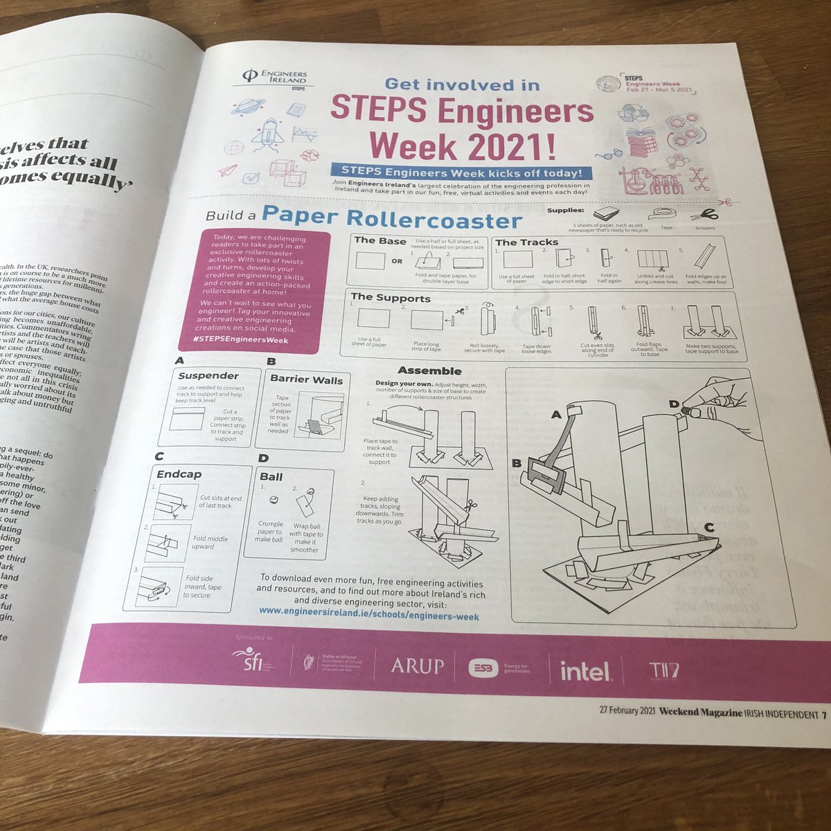 EngineerIreland's tweet image. Enjoy making a paper rollercoaster at home today as part of STEPS Engineers Week. For instructions, check out Saturday’s Irish Independent magazine pg 7. @Independent_ie We would love if you could share your creations &amp;amp; tag us at hashtag #STEPSEngineersWeek