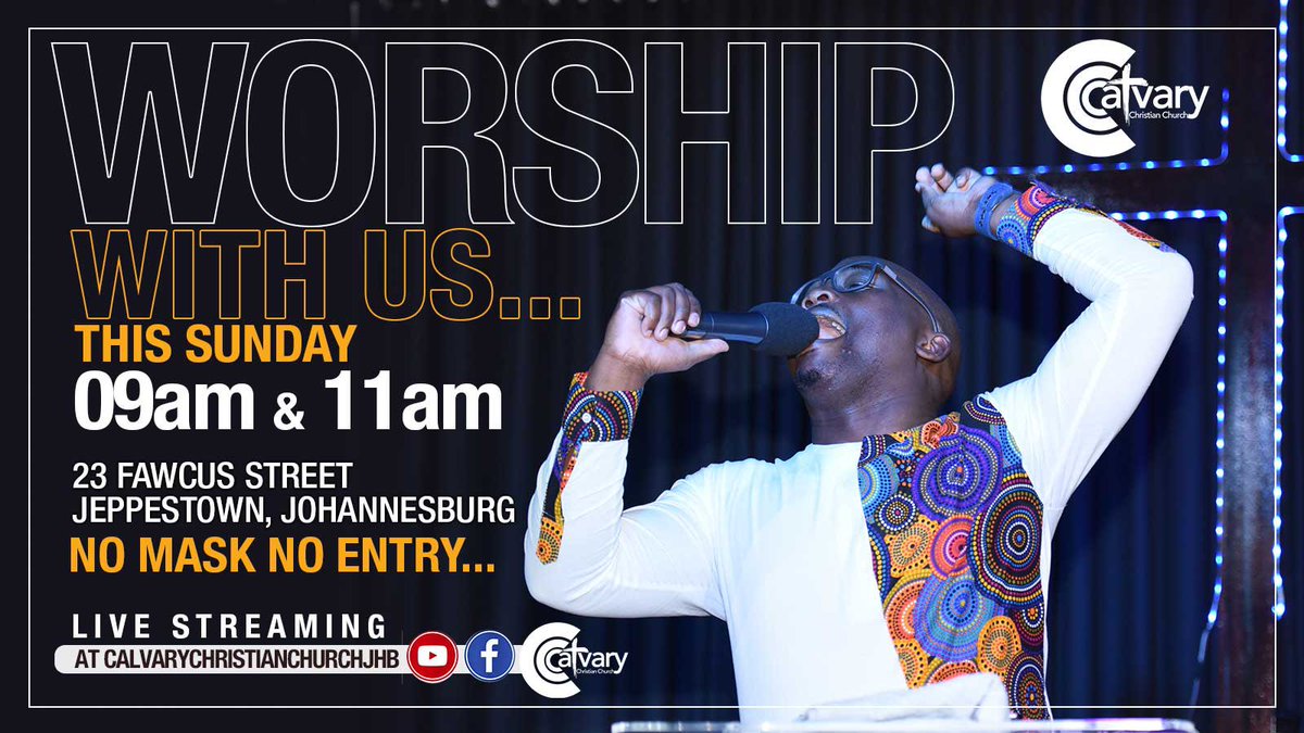 ObieMax's tweet photo. It’s time to worship
It’s time to praise
It’s time for church
Yes do join us tomorrow for our Sunday service 9:00 and also 11:00.

See you then and don’t be late...
#calvarymaboneng #cccjhb https://t.co/duVZ2gMKqL