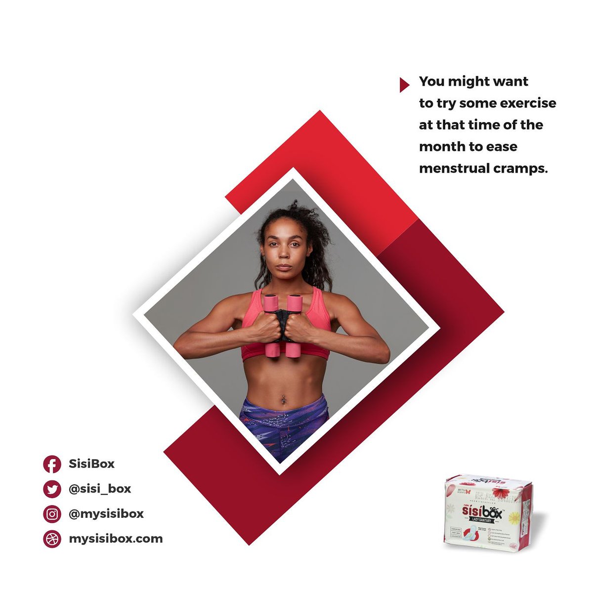 sisi_box's tweet photo. Good morning sisiladies 💓

Did you workout this morning before leaving your home to your office?

working out can actually help alleviate menstrual pain💕

Most women would rather curl up in a ball with a pint of ice cream than break a sweat when their period arrives. https://t.co/xHcbZ1uUAz