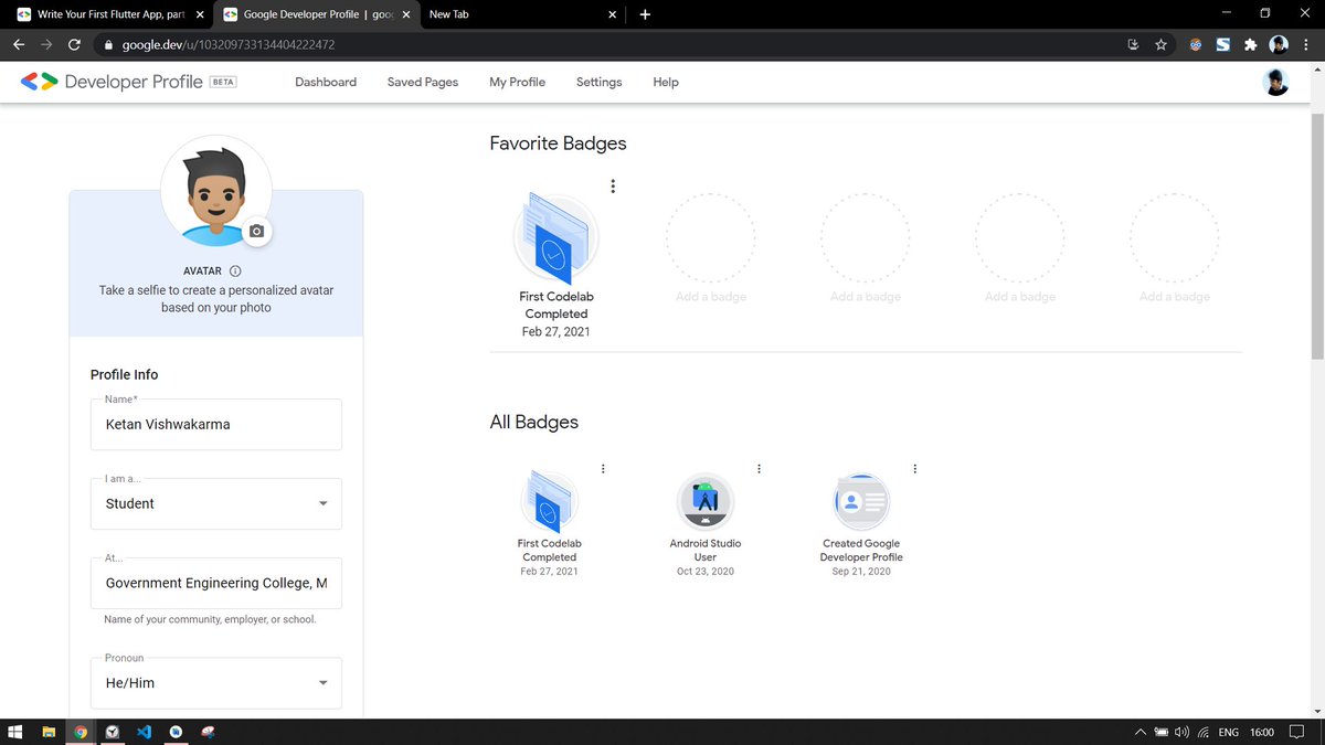 KDevigner's tweet image. I completed my first codelab! #DevBadges google.dev 
#Flutter #flutterdev