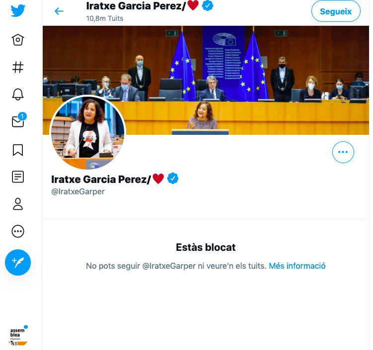 AncBru's tweet photo. Sra. @IratxeGarper, como buena representante de la ciudadanía #EU, agradeceríamos no bloqueara a todos los que se le dirijan (educadamente) en su calidad de MEP.
😉No haga lo que no ha hecho ni Vox ni PP

Gracias por su atención
Saludos cordiales
🇪🇺Citizens
#DefendCataloniaSaveEU https://t.co/wGwdKwK7DP