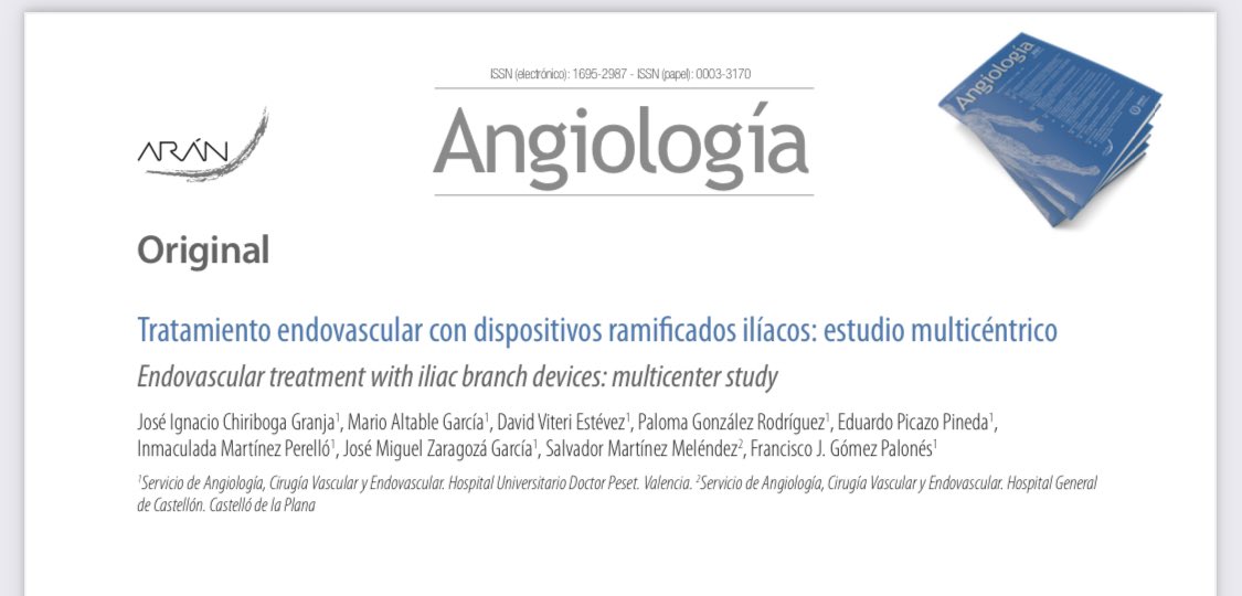 Tratamiento endovascular con dispositivos ramificados ilíacos: estudio multicéntrico. 
Endovascular treatment with iliac branch devices: multicenter study revistaangiologia.es/articles/00187… <a href="/GVADrPeset/">DS Doctor Peset</a>