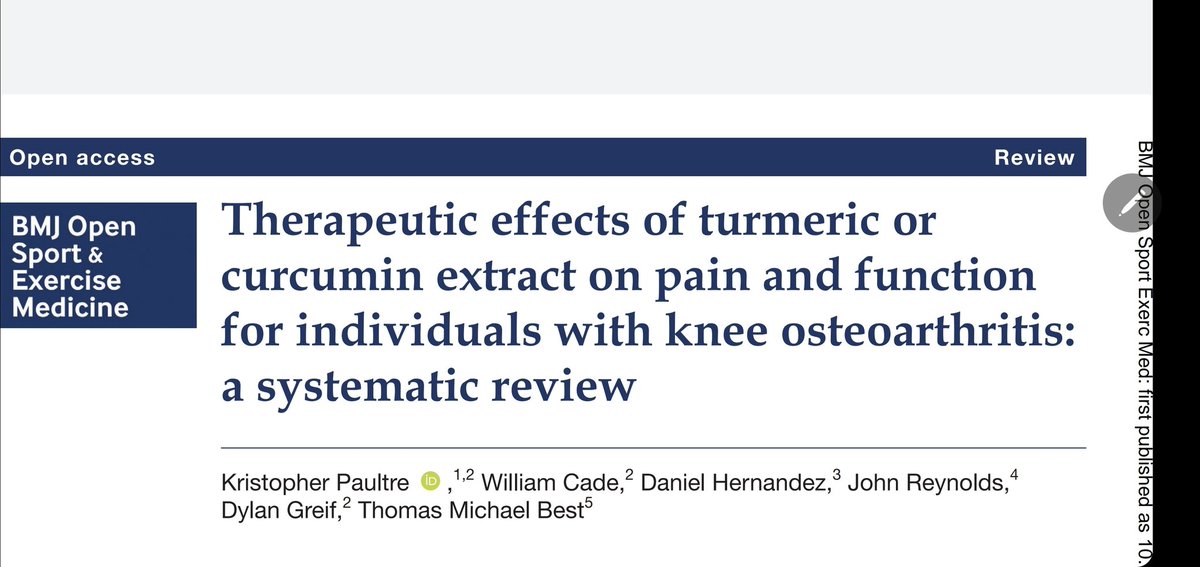 sunilagrwal's tweet photo. Turmeric appears to be beneficial in reducing knee pain,  similar to NSAIDS and better than placebo https://t.co/pyukHUdWGc
