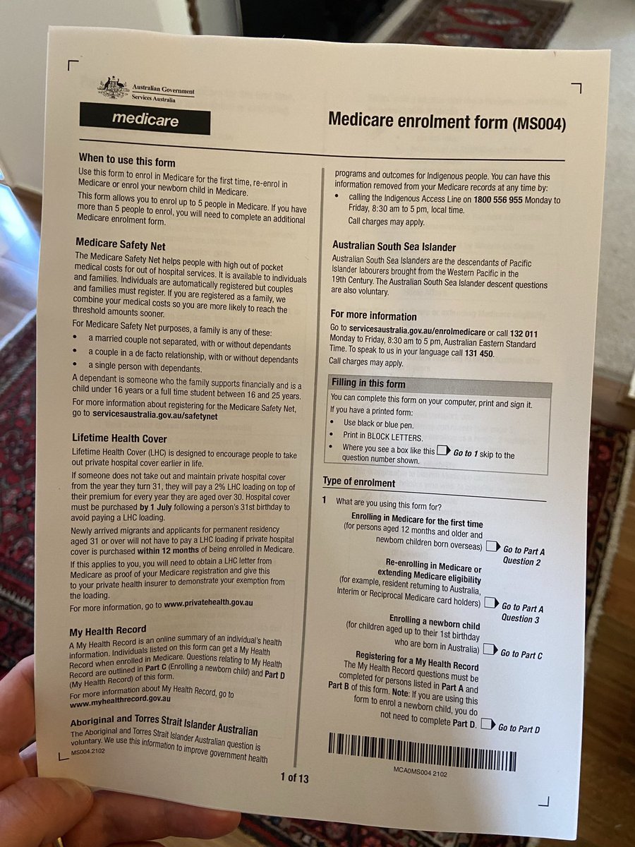 I moved to Australia. Apparently if I fill out this paperwork I can just have free government sponsored healthcare for the rest of my life? What a concept. #Medicare #MedicareForAll #SocializedMedicine #Socialism