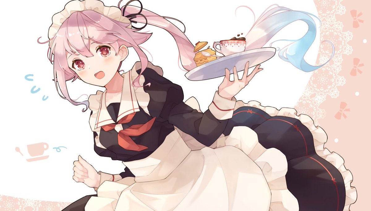 harusame (kancolle) 1girl solo pink hair maid side ponytail apron enmaided  illustration images